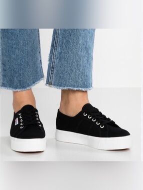 Superga Black Canvas Platform Lace-Up Sneakers 38 (7.5)